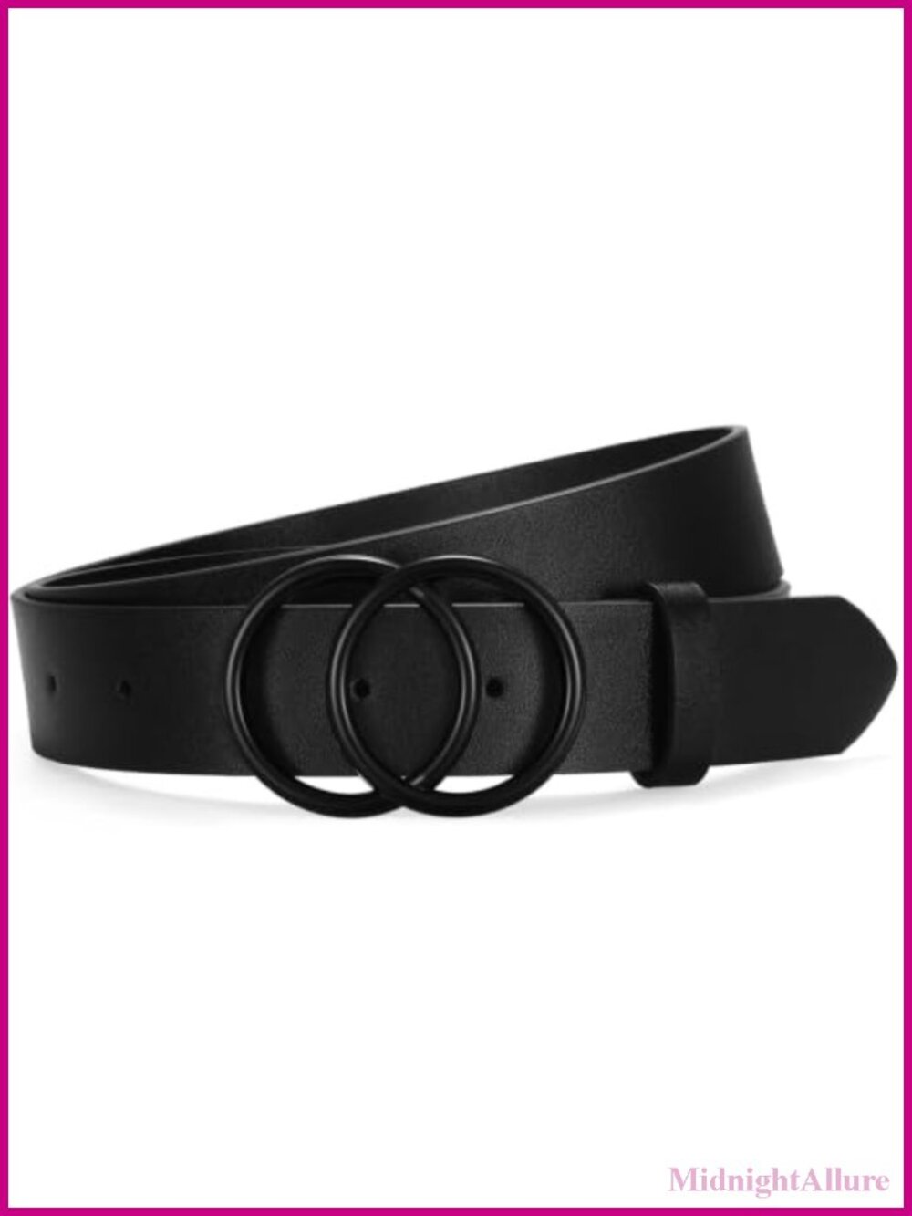Women's Leather Belt Double Ring Buckle Adjustable Jeans Pants Waist Belt